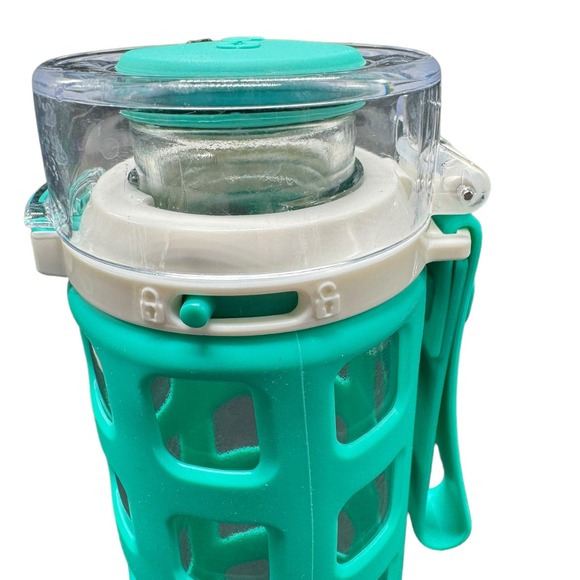 Ello Glass Water Bottle with Teal Silicone Strap & Sleeve Preowned - Picture 2 of 4